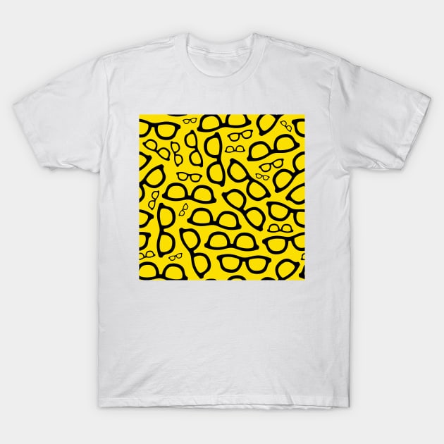 Glasses Pattern Yellow and Black T-Shirt by XOOXOO